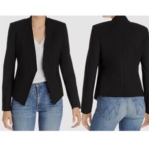 Theory Lanai Edition Minimalist Black Wool Women’s 6 collarless Suit Blazer open